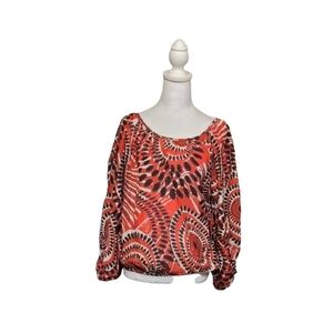 Ivy Jane Boho Blouse Cotton Silk Abstract Print Made USA Women’s M